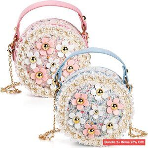 2 Pack Mini Crossbody Bags, Adjustable Chain Strap, Floral Pearl Design